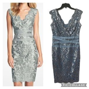 Tadashi Shoji banded waist sequin lace dress size 6 wedding office professional